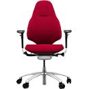 Siège de bureau RH Mereo 220, avec accoudoirs, mécanisme synchrone, assise plate, soutien lombaire, rouge/argenté