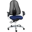 Siège de bureau SITNESS 15 Topstar, à contact permanent, avec accoudoirs, dossier en filet, Fitness Orthositz, noir/bleu