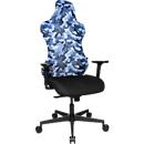 Siège de bureau Sitness RS Sport Camouflage, mécanisme synchrone 3D, assise galbée, appui-tête intégré, avec accoudoirs, bleu/noir