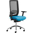 Siège de bureau WIKI, avec accoudoirs, dossier en maille, structure en aluminium poli, bleu clair