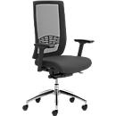 Siège de bureau WIKI, avec accoudoirs, dossier en maille, structure en aluminium poli, noir