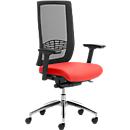 Siège de bureau WIKI, avec accoudoirs, dossier en maille, structure en aluminium poli, rouge