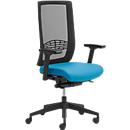 Siège de bureau WIKI, avec accoudoirs, dossier en maille, structure en plastique, bleu clair