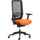 Siège de bureau WIKI, avec accoudoirs, dossier en maille, structure en plastique, orange