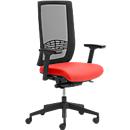Siège de bureau WIKI, avec accoudoirs, dossier en maille, structure en plastique, rouge