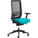 Siège de bureau WIKI, avec accoudoirs, dossier en maille, structure en plastique, turquoise