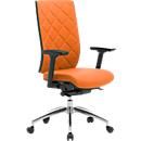 Siège de bureau WIKI, avec accoudoirs, dossier en tissu, structure en aluminium poli, orange