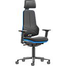 Siège de travail pivotant bimos Neon XXL 9576, jusqu'à 180 kg, avec appui-tête &amp; accoudoirs, mécanisme synchrone, rembourrage tissu, noir-bleu