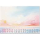 Sigel Papier-Schreibunterlage, Sonnenuntergang, hellblau/pink/sonnengelb/orange, ca. A2, Kalender 2026/2027/2028, DE/EN/FR/NL, 30 Blatt