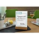 Sigel tafelstandaard, recht, met eiken voet, kristalhelder acryl, 1,5 mm, B 159 x D 46 x H 254 mm, voor A5-formaten, 1 stuk