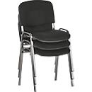 Silla apilable ISO Basic, sin reposabrazos, base de 4 patas, revestimiento de tela, apilable hasta 12 piezas, ancho 545 x fondo 560 x alto 820 mm, revestimiento negro, marco de aluminio plateado