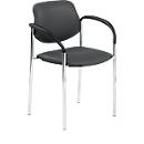 Silla apilable Styl, con reposabrazos, cuero auténtico, negro, apilable hasta 6 unidades