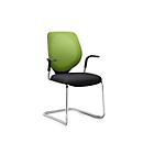 Silla cantilever GIROFLEX 353, con respaldo de malla, tubo de acero de precisión, apilable, con reposabrazos, verde/negro