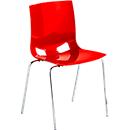 Silla de bistró FONDO, silla de plástico de 4 patas, marco cromado, apilable hasta 6 sillas, rojo