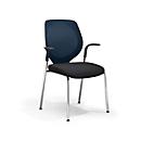 Silla de cuatro patas GIROFLEX 353, respaldo de malla, tubo de acero de precisión apilable, con reposabrazos, azul/negro