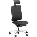 Silla de oficina Steifensand Ceto CT2450, mecanismo sincronizado, sin reposabrazos, asiento de membrana, con reposacabezas, negro