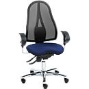 Silla de oficina Topstar SITNESS 15, contacto permanente, con apoyabrazos, respaldo de malla, asiento ortopédico Fitness negro/azul