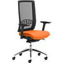 Silla de oficina WIKI, con reposabrazos, respaldo de malla, estructura de aluminio pulido, naranja