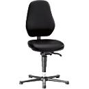 Silla giratoria de laboratorio Basic 9132, con deslizadores, cuero sintético, Stamskin Top negro