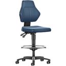 Silla giratoria de trabajo Allrounder, sin reposabrazos, contacto permanente, con ruedas con bloqueo por peso, cuero sintético, azul