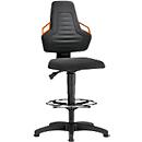 Silla giratoria de trabajo, deslizadores y aro reposapiés, Supertec negro, asideros naranja