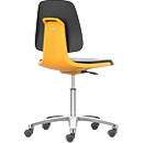 Silla giratoria de trabajo Labsit, cuero sintético, ruedas, An 450 x P 420 x Al 450-650 mm, naranja