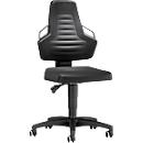 Silla giratoria de trabajo, ruedas, espuma de PU negro, asideros gris