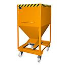 Silocontainer type SRE-D 600, met insteekgaten voor hefwagen en wielen, gelakt, oranje