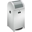 Sistema de contentores para material reciclável, tampa acionada com o pé, suporte de sacos do lixo