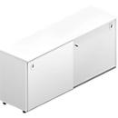 Sliding door cabinet ARLON OFFICE, 2 compartments, lockable, shell handles, W 1600 x D 450 x H 730 mm, white