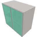 SOLUS PLAY glass door cabinet, 2 storage heights, without handles, satin finish, W 800 x D 440 x H 748 mm, ceramic grey