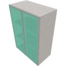 SOLUS PLAY glass door cabinet, 3 filing heights, without handles, satin finish, W 800 x D 440 x H 1122 mm, ceramic grey