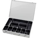 Sortimentskoffer ADB, leer, 11-fache Einteilung, abschließbar, mit Griff, B 330 x T 230 x H 50 mm, Stahl & ABS-Kunststoff, lichtgrau RAL 7035