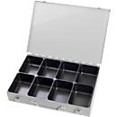 Sortimentskoffer ADB, leer, 8-fache Einteilung, abschließbar, mit Griff, B 330 x T 230 x H 50 mm, Stahl & ABS-Kunststoff, lichtgrau RAL 7035