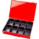 Sortimentskoffer ADB, leer, 8-fache Einteilung, abschließbar, mit Griff, B 330 x T 230 x H 50 mm, Stahl & ABS-Kunststoff, verkehrsrot RAL 3020