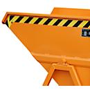 Späne-Kippmulde Bauer SKS 400, Stahl, orange, B 1220 x T 1050 x H 1115 mm, 400 l, bis 1000 kg, Rollen, Ablasshahn, Manuelle Kippvorrichtung
