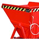 Späne-Kippmulde Bauer SKS 400, Stahl, rot, B 1220 x T 1050 x H 1115 mm, 400 l, bis 1000 kg, Rollen, Ablasshahn, Manuelle Kippvorrichtung