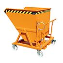 Späne-Kippmulde Bauer SKS 700, Stahl, orange, B 1345 x T 1200 x H 1275 mm, 700 l, bis 1000 kg, Rollen, Ablasshahn, Manuelle Kippvorrichtung