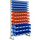 Staande rekken, aan 1 kant te beladen, 12 rijen, incl. 50 x magazijnbakken met open voorzijde PROFI LF 211/28 x LF 221/15 x LF 321 series, B 1145 x D 400 x H 1950 mm, staal, grijs