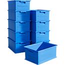Stacking box SSI Schäfer Series 14/6-2, volume 21 l, up to 30 kg, recessed handles &amp; label holder, polypropylene, blue, 10 pieces