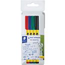 Staedtler Fineliner Noris, pointe ogive, largeur de trait 0,6 mm, encre à base d'eau, plastique recyclé, set de 4 couleurs assorties
