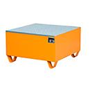 Stahl-Auffangwanne mit Gitterrost, 800 x 800 mm, orange RAL 2000