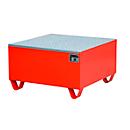 Stahl-Auffangwanne mit Gitterrost, 800 x 800 mm, rot RAL 3000