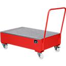 Stahl-Auffangwanne mit Rollen+Griff, 1200 x 800 mm, rot RAL 3000