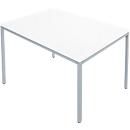 Stahlrohrtisch, rechteckig, Quadratrohrfuß, B 1200 x T 800 x H 720 mm, weiß/weißaluminium