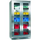 Stainless steel display cabinet, 2 doors, with plinth, W 1000 x D 600 x H 1950 mm