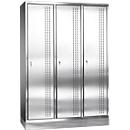 Stainless steel foot locker with feet, 3 compartments, cylinder lock, W 400 mm