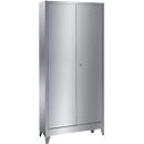 Stainless steel hinged door cupboard, 2 doors, with 4 legs, W 1000 x D 400 x H 2000 mm
