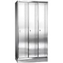 Stainless steel socket with plinth, cylinder lock, 3 compartments, W 300 mm