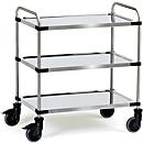 Stainless steel trolley, H 950 x L 1070 x W 670 mm, 3 levels